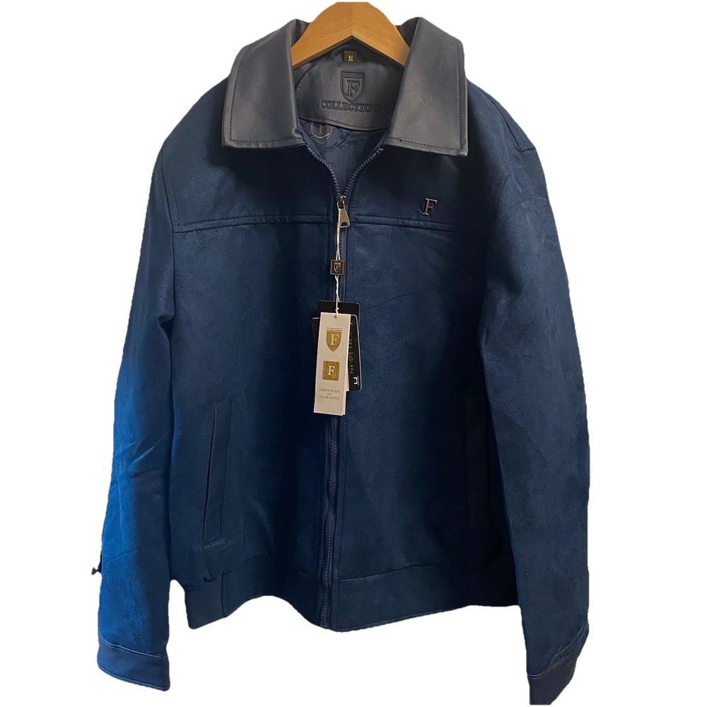 Ferarri F Collection Men's‎ Teal Blue Suede Coat Leather Luxury Jacket Sz. M NWT